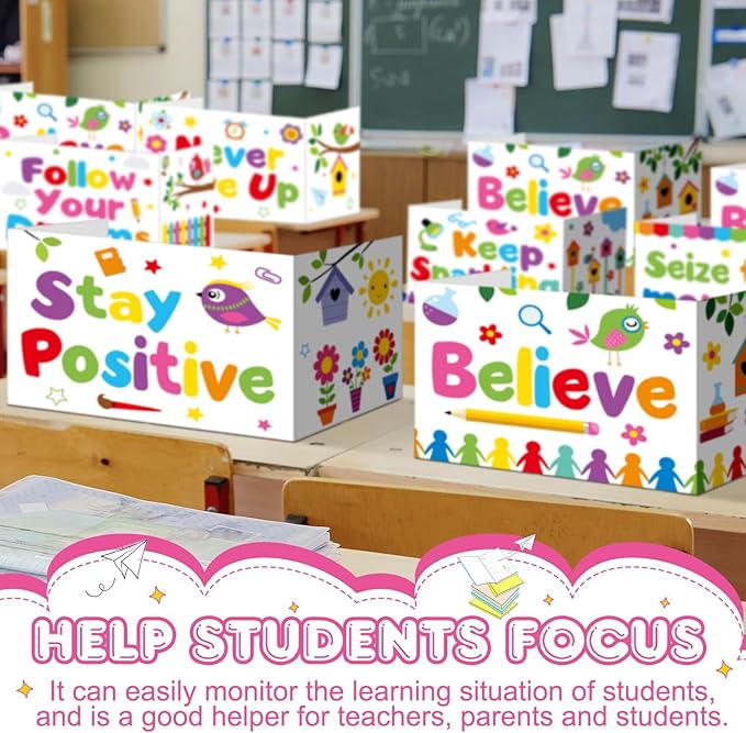 Honoson 24 Pcs Bulk Inspirational Privacy Folders for Students Cardboard Test Privacy Boards Motivational Words Desk Dividers Shield for Classroom School Study Supplies, 6 Styles(Energetic)