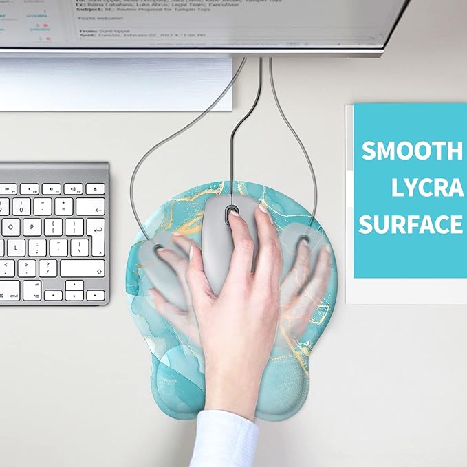 eulps Mouse Pad with Wrist Rest, Comfortable Computer Mousepad with Gel Wrist Support Smooth Surface and Non-Slip PU Base for Pain Relief, Laptop, Office & Home (Blue Marble)