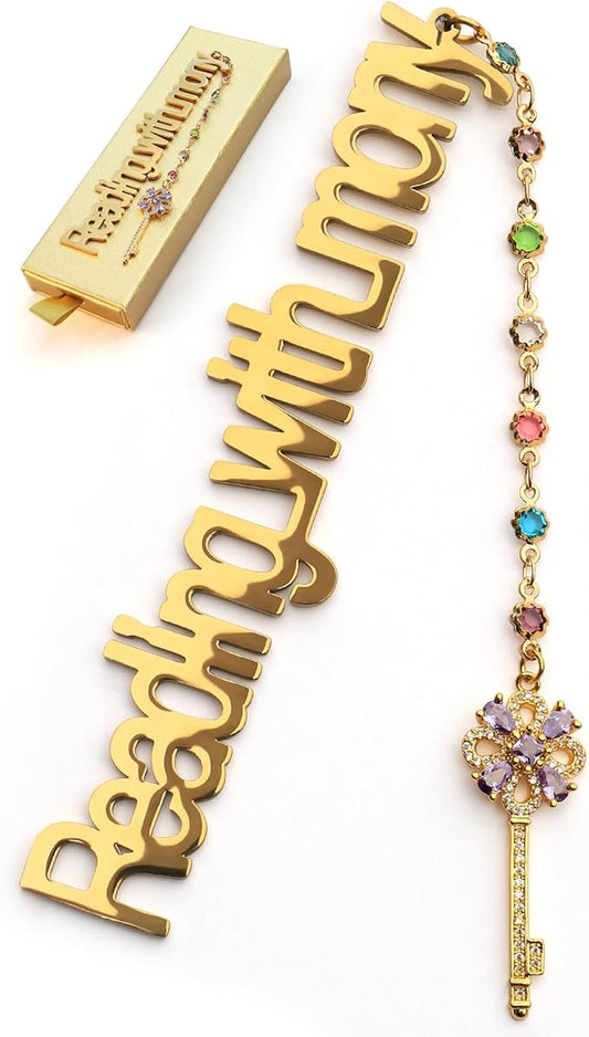Metal Bookmark Cute Book Accessories Gifts for Women Teacher Readers Book Lovers for Christmas Mother's Day (Reading with Mony Gold)