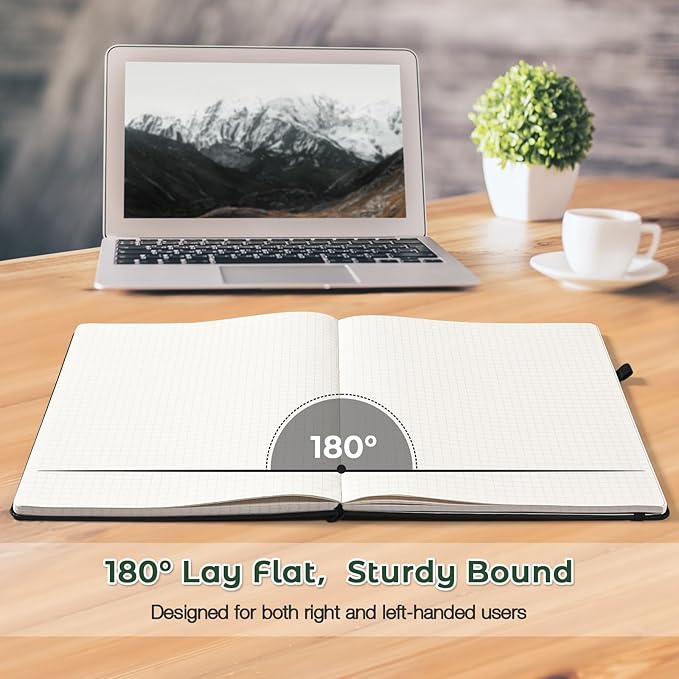 Blank Notebook, Hardcover Sketch Book,8.5 x 5.5 Large Blank Journal, No Bleed Thick Paper Sketchbook for Drawing, Unlined Notebook Journal for Women Men School, A5 Leather Sketchbook Lay Flat, Green