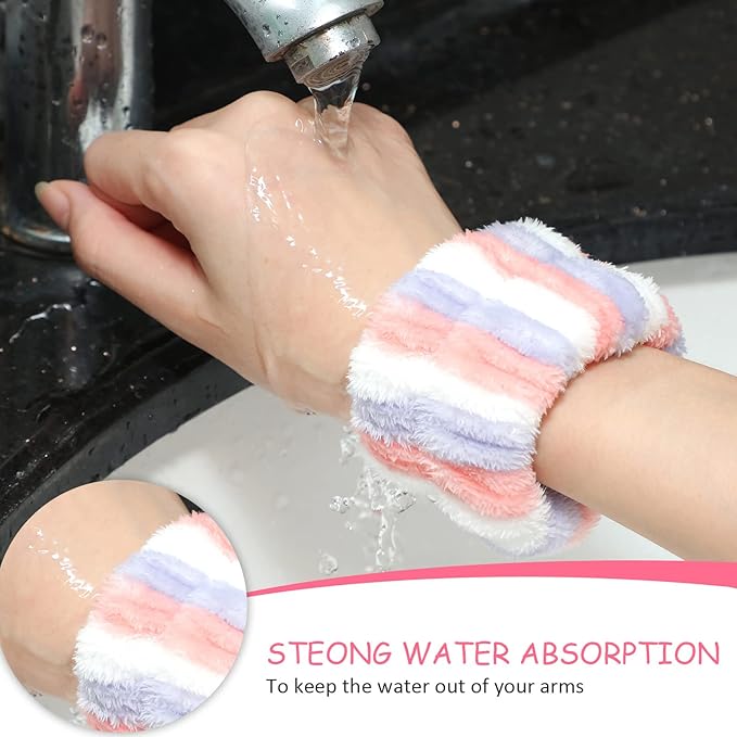 Chuangdi 4 Pairs Wrist Bands for Washing Face Wrist Spa Microfiber Wash Towel Band Scrunchies Absorbent Wristbands Sweatband for Women Prevent Liquid from Spilling