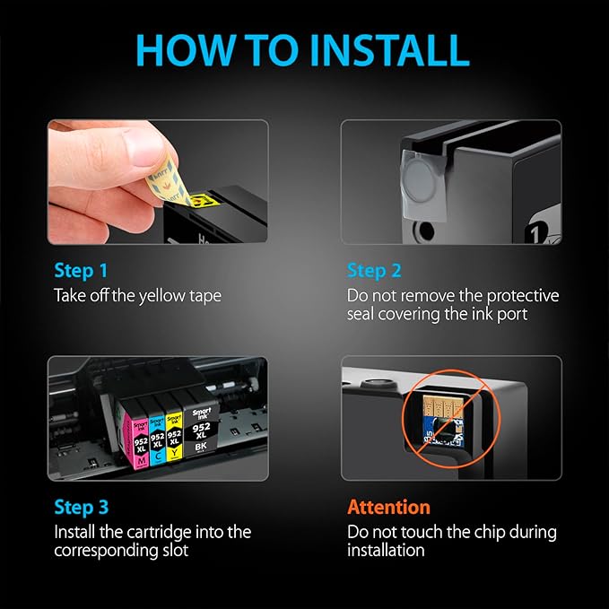 Smart Ink Compatible Ink Cartridges Replacement for HP 952XL 952 XL 4 Combo Pack (Black, Cyan/Magenta/Yellow) to use with HP OfficeJet Pro 8710 7740 8720 8715 8210 8703 OfficeJet 8702 Printers