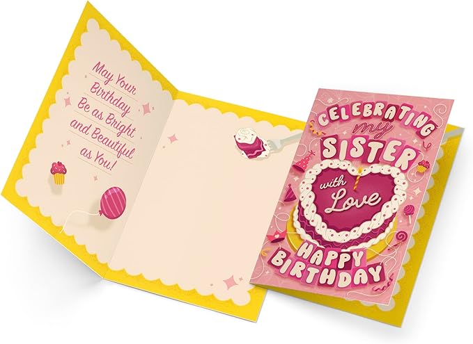 Prime Greetings Birthday Card For Sister, Made in America, Eco-Friendly, Thick Card Stock with Premium Envelope 5in x 7.75in, Packaged in Protective Mailer