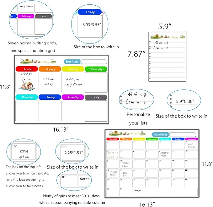 Magnetic Dry Erase Calendar for Refrigerator，Fridge Calendar Magnet Combo - Ideal for Dry Erase, Magnetic Calendar, and Home Decor