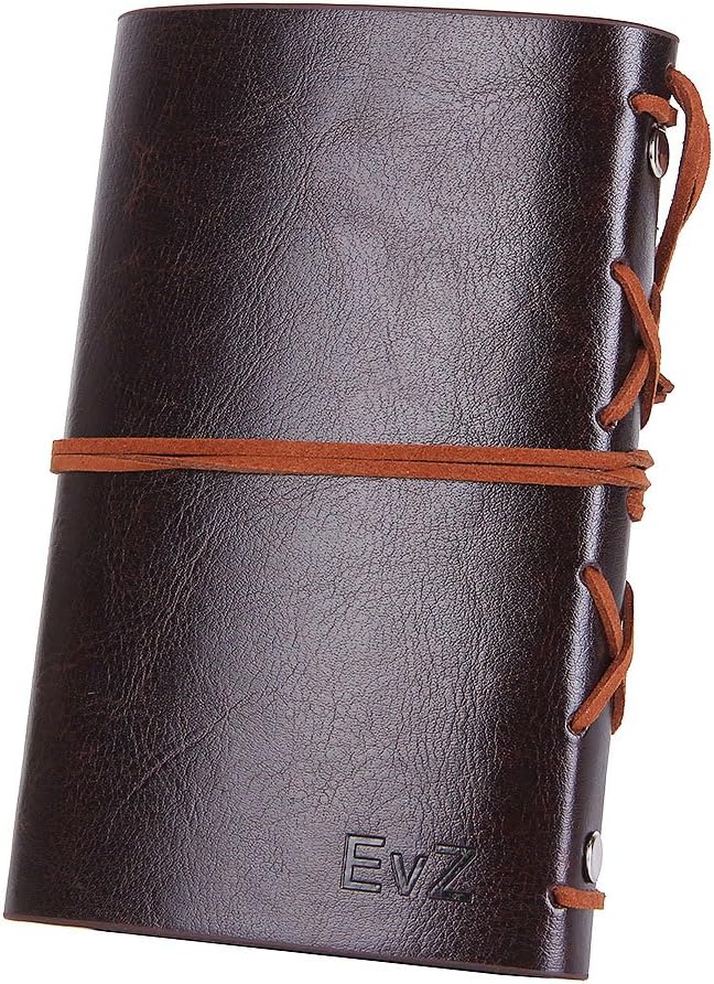 EvZ Leather Writing Journal Notebook, 5 Inches Vintage Nautical Spiral Blank String Diary Notepad Sketchbook Travel to Write in, Unlined Paper, Retro Pendants, Classic Embossed, Coffee