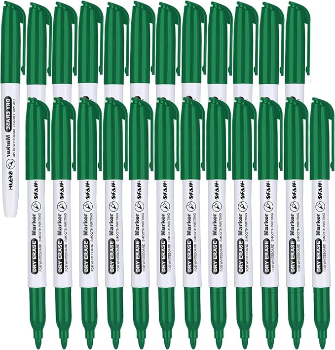 SFAIH Fine Tip Dry Erase Markers - 24 Pack Green Whiteboard Erasable Markers Bulk for Kids Adults, Ideal for Classroom School Office Home Use on White Board, Non-Toxic Easy Clean