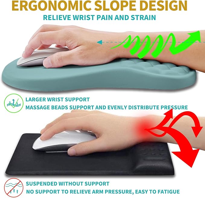 Hokafenle 2 in 1 Ergonomic Mouse Pad Wrist Support & Wrist Rest for Computer Keyboard Set, with Relieve Carpal Tunnel Pain Massage Bulge and Full Memory Gel Design (2In1 Set, Light Blue)