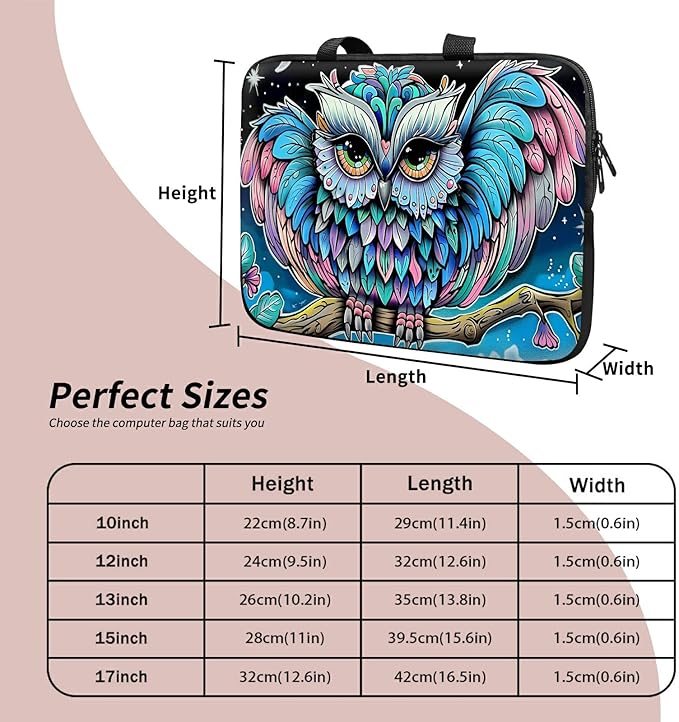 Universal Laptop Sleeve Tablet Case 12 inch, Owl Blue Slim Carrying Case Durable Handbag Travel Laptop Bag for Surface Pro 9 8 7/Laptop Go 2 3, MacBook Air 11/12