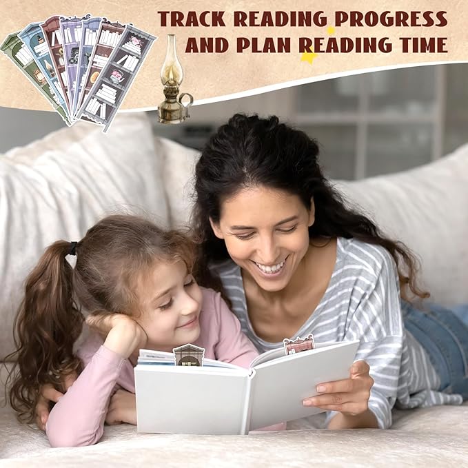 150 Pcs Book Tracker Bookmarks Bulk 6.3 x 1.97 Inch Bookshelf Design Bookmarks Paper Book Tracking Bookmark Double Sided Reading Page Markers for Book Lovers Students School (Vintage)