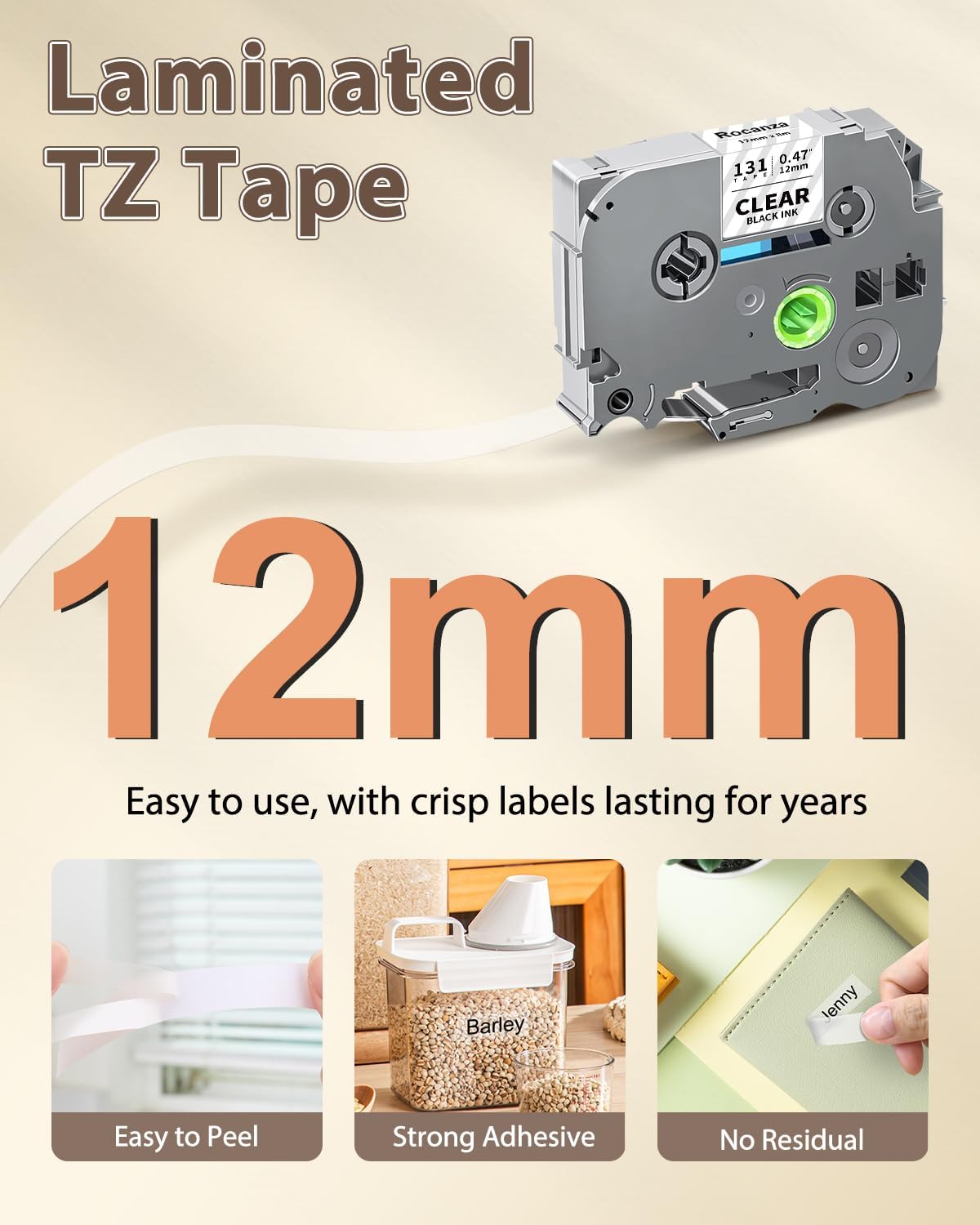 TZe-131 Clear Label Maker Tape Compatible with Brother P-Touch Label Tape 12mm 0.47 Laminated Clear TZ Tape 1/2" Work with Brother PTouch D220 PTD210 PTH110 PTH111 PTP710BT PTD400 Cube, 6-Pack
