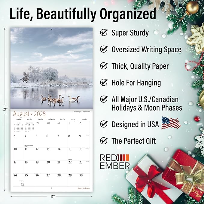 RED EMBER Snowy Landscapes 2025 Wall Calendar 12 Month | 12" x 24" Open | Thick & Sturdy Paper | Giftable | Calendar 2025