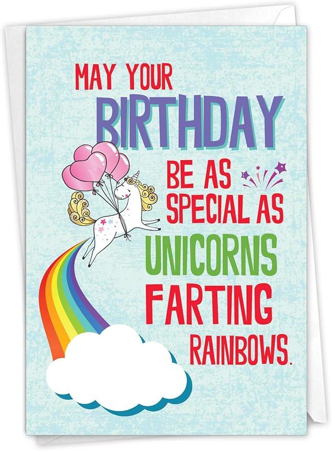 NobleWorks - Funny Happy Birthday Card with Envelope - Colorful Humor Card, Greeting Note - Unicorns and Rainbows C6892BDG