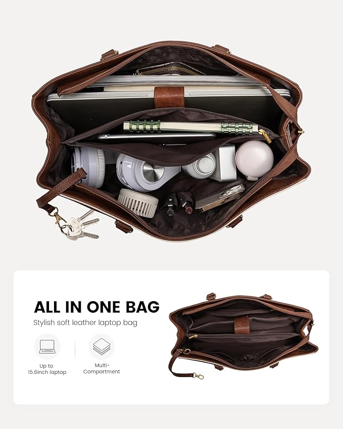LOVEVOOK Laptop Bag for Women,15.6 Inch Laptop Tote Bag for Women,Vintage Leather Work Tote Bags Computer Teacher Bag,Waterproof Business Bag Office Briefcase
