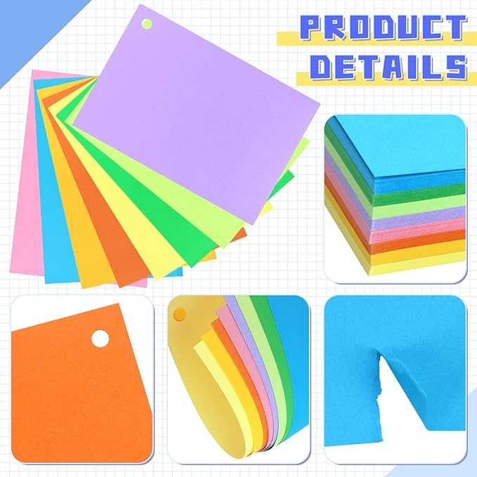 Tecmisse 160 PCS Index Card 4 x 6 Thick, 180 GSM Blank Flash Cards, Colored Note Cards, Blank Study Cards for School Learning and Office Supplies, 8 Colors