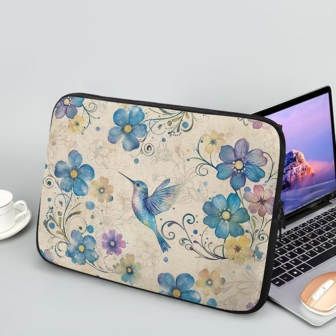 Hummingbird Printed Laptop Case Bag 10 Inch, Floral Printed Computer Bag Portable Laptop Sleeve for Boys, Easy to Carry Laptop Briefcase Work Bag Compatible with Most Laptops