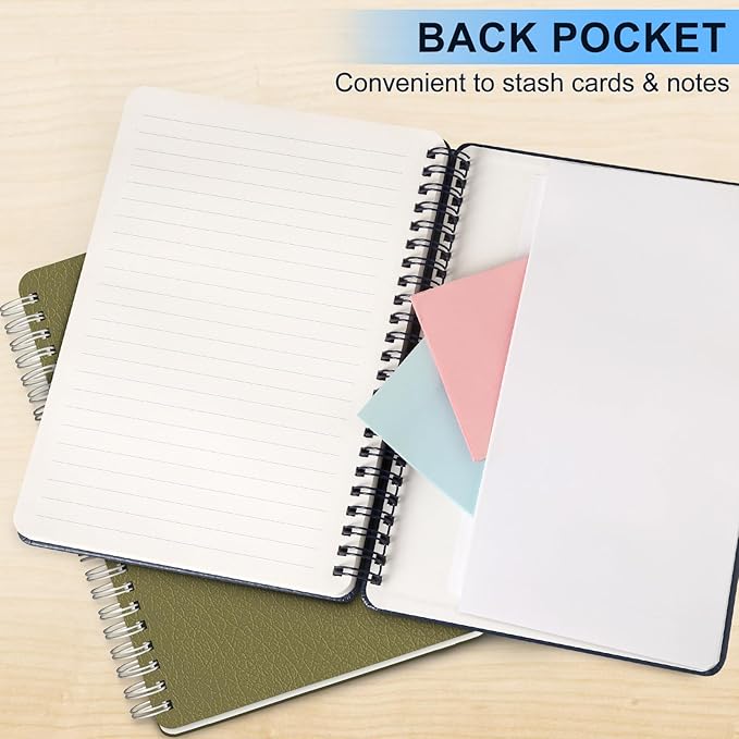 Lined Spiral Journal Notebook, A5 Hardcover Leather Notebook for Work, 5.7''×8.2'', 100GSM Thick Paper Spiral Bound Journaling Notebooks for Women & Men Office School Note Taking Business, Blue