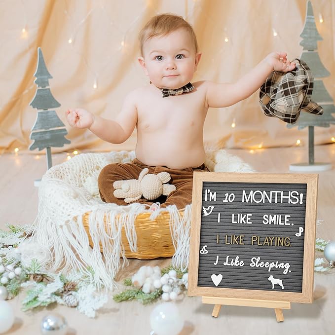 Grey Changeable Felt Letter Board with Letters, Pre Cut & Sorted 725 Letters, First Day of School Board, 10x10 Inch Message Board, Classroom Decor, Sign Board, Sign board