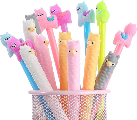 Tenare 12 Pieces Lama Pens Alpaca Gel Ink Pens Kawaii Cute Animal Black 0.5 mm for Kids