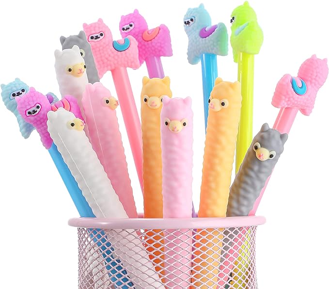 Tenare 20 Pieces Lama Pens Alpaca Gel Ink Pens Kawaii Cute Animal Black 0.5 mm for Kids