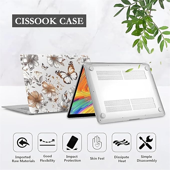 Compatible with 14.2 Inch MacBook Pro A2442/A2779, Gold Flowers Butterfly Hard Plastic Shell Cover Case