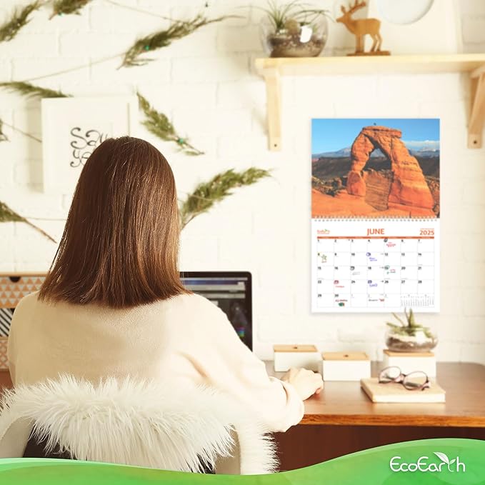EcoEarth - Biodegradable 11x17 Inch (Open) 12-Month Vertical Hanging Wall Calendar - 2025 Monthly Calendar - National Parks