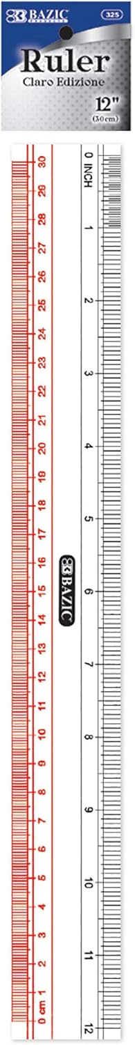 BAZIC Plastic Clear Ruler 12" (30cm), Inches Centimeter Metric Measuring Drafting Rulers, 288-Packs