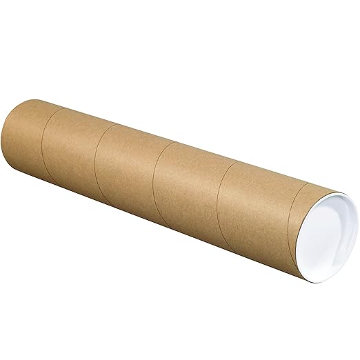 BOX USA BP4018K Mailing Tubes with Caps, 4" x 18", Kraft (Pack of 15)