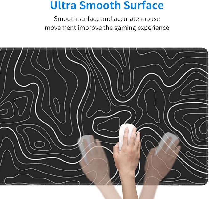 Extended Gaming Mouse Pad, Large Gaming Mouse Waterproof with Stitched Edges, Non-Slip Desktop Pad for Home and Office, Level Up Your 31.5x11.8 Inch… (Black Topographic)
