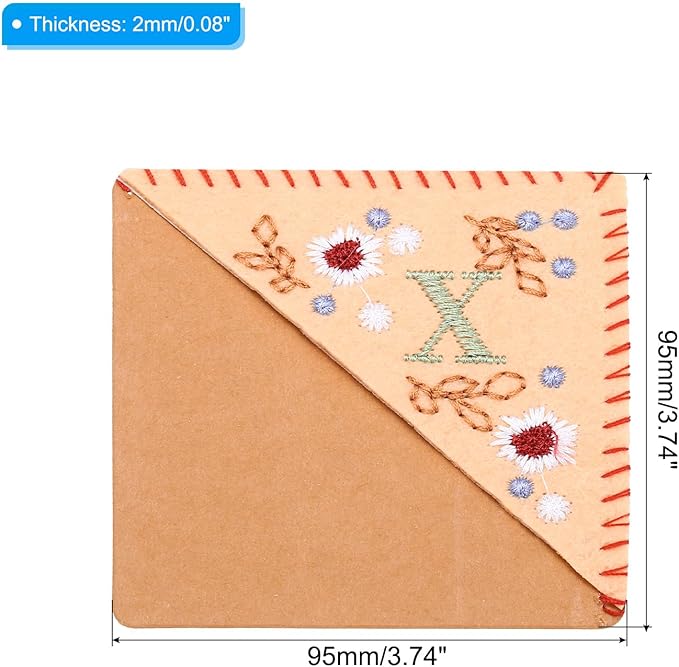 PATIKIL Personalized Embroidered Corner Bookmark, Cute Flower Felt Stitched Triangle Book Mark Page Marker for Women Men Book Lovers Teachers, Pink, Letter x