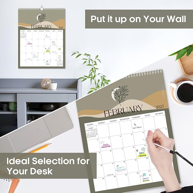 2025 Wall Calendar, Monthly Wall Calendar from January 2025 to June 2026, 14.7" x 11.5", Spiral Binding Hanging Wall Calendar, Perfect for Home or Office, Boho Theme