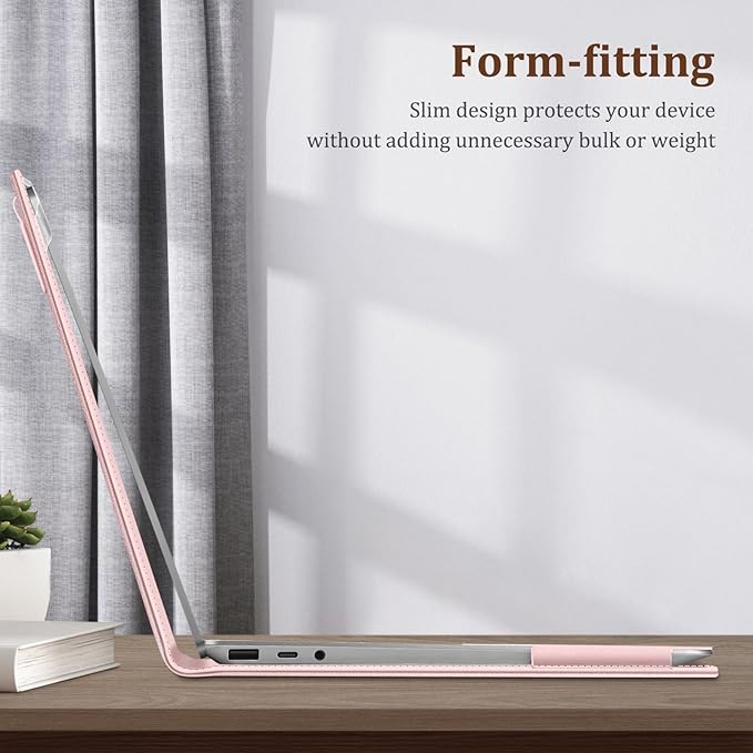 Fintie Sleeve Case for 12.4 Inch Microsoft Surface Laptop Go 3/2/1 (Model: 2013/1943), Premium PU Leather Protective Folio Book Cover with Large Pocket (Rose Gold)