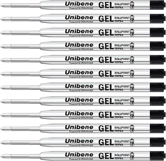 Unibene Parker Compatible Gel Ink Ballpoint Refills 12 Pack,0.7mm Medium Point-Black, Smooth Writing Replaceable German Ink Tactical Pen Refills for Parker Ballpoint/UZI Pen