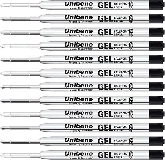Unibene Parker Compatible Gel Ink Ballpoint Refills 12 Pack,0.7mm Medium Point-Black, Smooth Writing Replaceable German Ink Tactical Pen Refills for Parker Ballpoint/UZI Pen