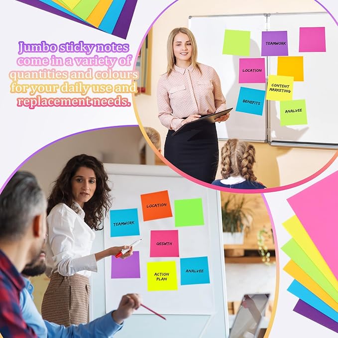 Zubebe 12 Pads 11 x 11 Inch Large Sticky Notes Jumbo Bright Colors Sticky Notepads Self Stick Note Square Memo Post Stickies for Office School, 25 Sheets/pad (Stylish Color)