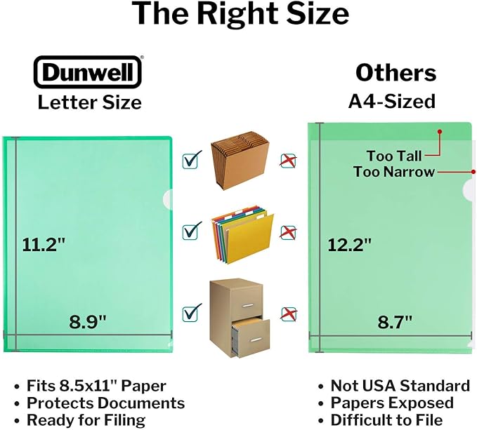 Dunwell Clear Plastic Folder Sleeves (6 Pack, Assorted Colors), Transparent Project Folders, Acid-Free Poly Sleeves, File Jackets for Letter Size Paper, Plastic L-Sleeves for 8.5x11 Documents