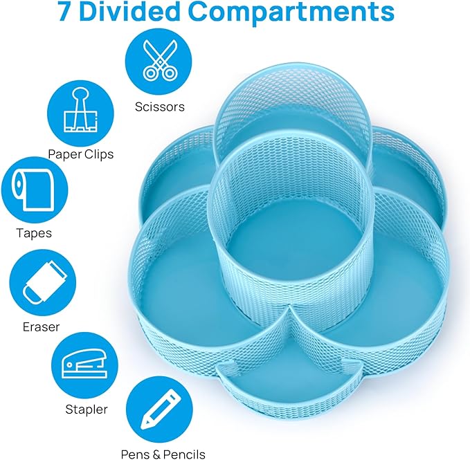 Pen Holder for Desk, Rotating Pencil Holder, Cup Holder for Desk Office Pen Organizer in Blue