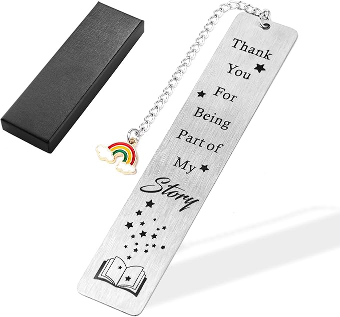 Teacher Appreciation Bookmark, Metal Graduation Bookmark for Teacher Thank You Book Marker with Rainbow Charm Stainless Steel Teacher Bookmark Students Gifts Gratitude for Tutors, with Gift Box