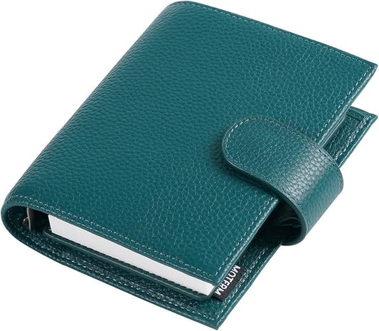 Moterm Pocket Regular Rings Planner - Genuine Leather Binder Organizer (Pebbled-Deep Teal, 19mm Ring)
