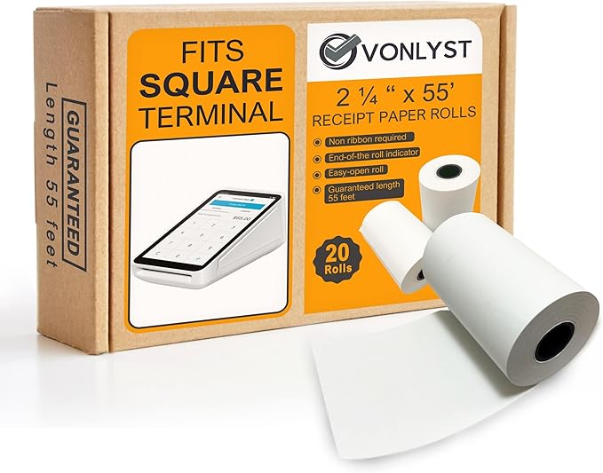 Receipt Paper Roll for Square Terminal Credit Card Machine (20 rolls)