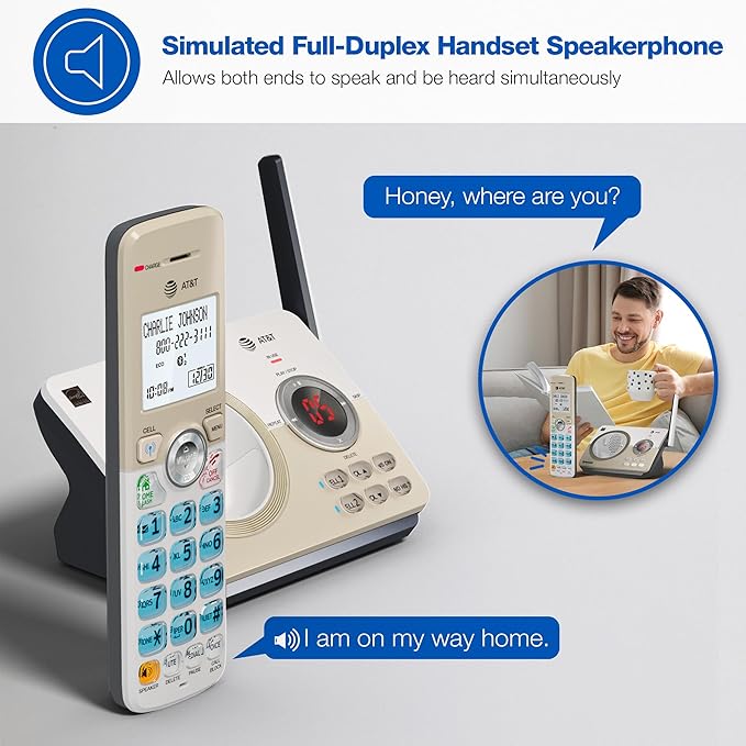 AT&T DL72219 DECT 6.0 2-Handset Cordless Phone for Home with Connect to Cell, Call Blocking, 1.8" Backlit Screen, Big Buttons, intercom, and Unsurpassed Range