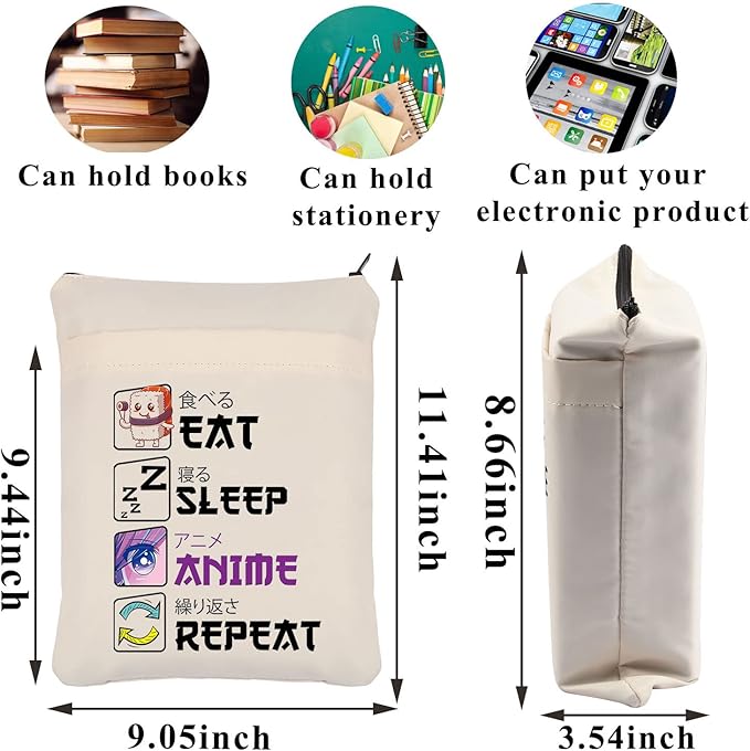 PLITI Eat Sleep Anime Repeat Cute Kawaii Manga Gift Anime Book Sleeve Anime Lover Gift Japanese Anime Fans Gift (Sleep Anime Repeat BS)