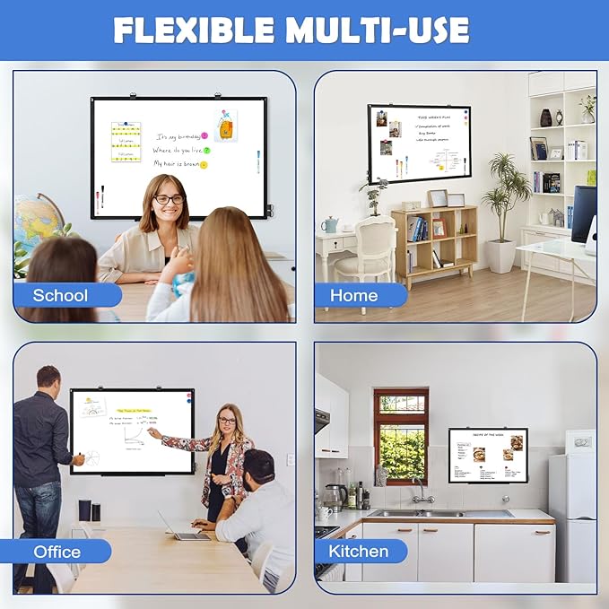 Double-Sided White Board Black Aluminium Frame, 36" x 24" Dry Erase Board Magnetic Whiteboard for Wall, Hanging Mounted Whiteboard Home, School, Office, Kitchen