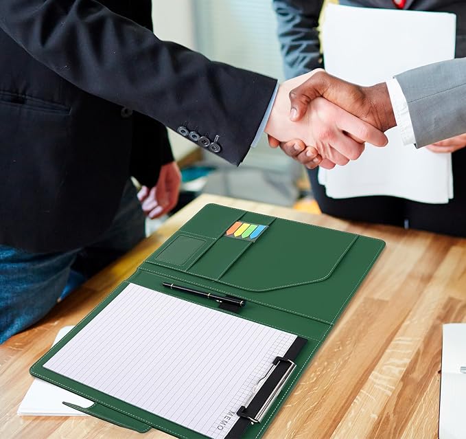 A4 Leather Portfolio,All-in-One Folder Legal Pad Padfolio,Business Interview Legal Organizer with Magnetic Closure,Resume Folder Binder with Luxury Papers,Sticky Tab,Pen for Men & Women,Retro Green