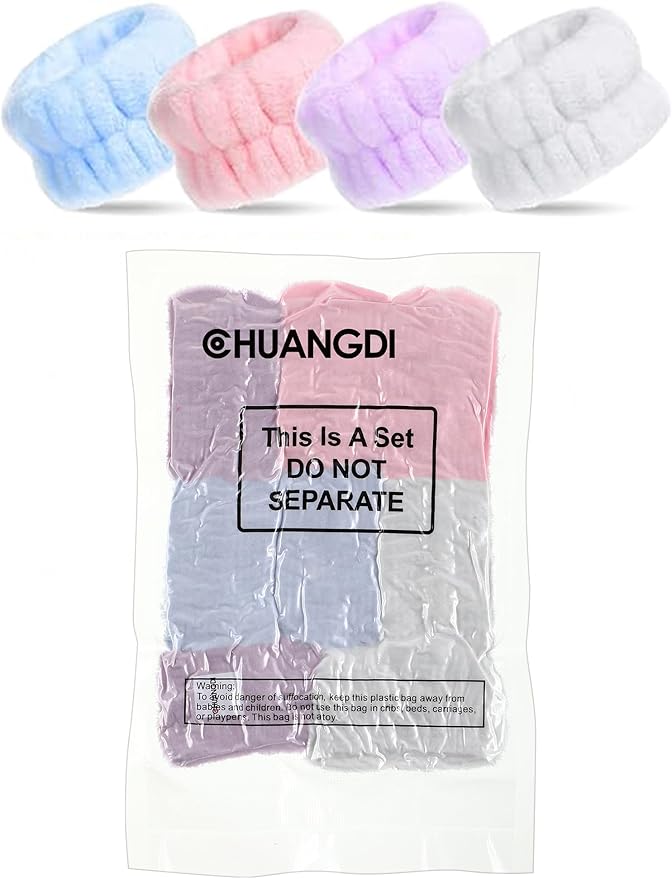 Chuangdi 4 Pairs Wrist Bands for Washing Face Wrist Spa Microfiber Wash Towel Band Scrunchies Absorbent Wristbands Sweatband for Women Prevent Liquid from Spilling