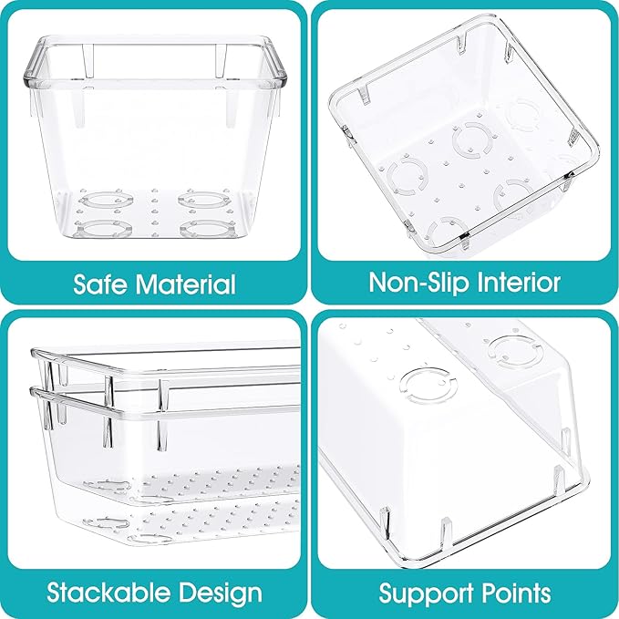 23 PCS Clear Plastic Drawer Organizers Set, 4 Size Desk Drawer Organizer Trays for Makeup, Jewelry, Kitchen Utensils, Gadgets and Office Accessories