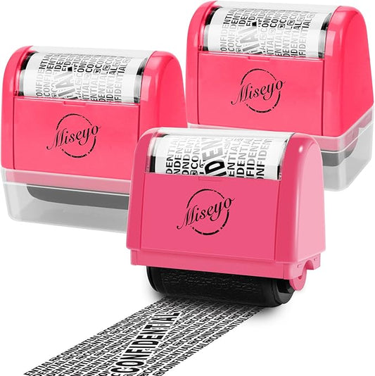 Miseyo Wide Roller Stamp Identity Theft Stamp 1.5 Inch Perfect for Privacy Protection,Anti-Theft Security Confidential Easy for Guard Personal Information Blockout - 3Pack Set (Peach)