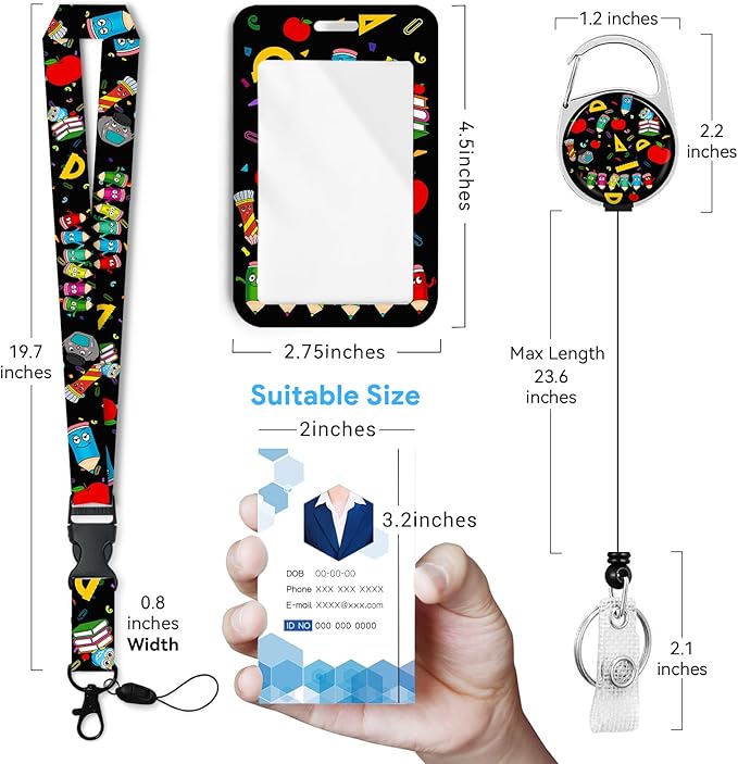 Cute Teacher Owl Badge Holder with Retractable Reel and Breakaway Lanyard，Badge Clips Retractable Heavy Duty Badge Reel，Funny Keychain，ID Holder with Breakaway Lanyard for School Nurse Office Teen