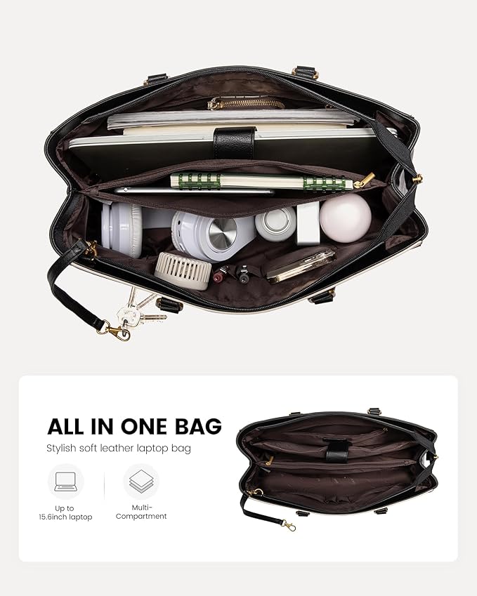 LOVEVOOK Laptop Bag for Women,15.6 Inch Laptop Tote Bag for Women,Vintage Leather Work Tote Bags Computer Teacher Bag,Waterproof Business Bag Office Briefcase