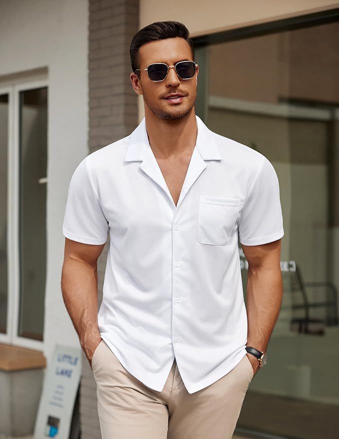 COOFANDY Men's Casual Cuban Guayabera Shirt Short Sleeve Button Down Shirts Summer Beach Shirts Vocation Vintage Shirts