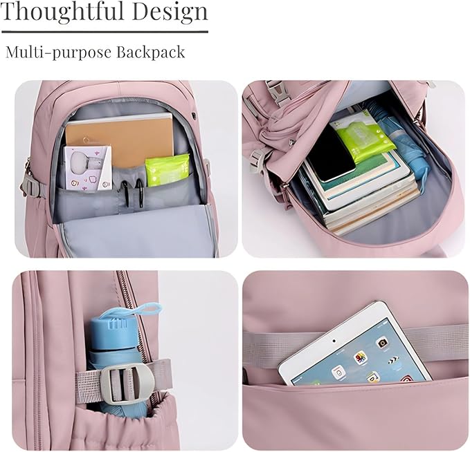 Cute School Laptop Backpack with Large Capacity Multiple Pockets for Girls Travel Friendly with Luggage Strap Accessory Included (Blue)